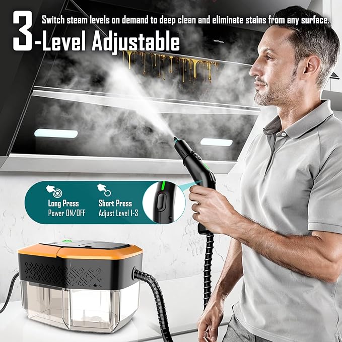 Steam Cleaner, 3-Level Adjustable Handle, 15s Heat-Up, Steamer for Cleaning With 1.8L Large Tank, Dry Burn Protection, Handheld Steam Cleaner for Home, Bathroom, Tile, Grout,Car with 12pcs Accessories