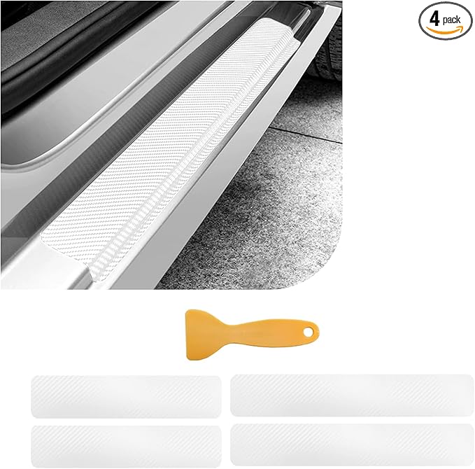 Dickno 4 PCS Car Door Sill Protector, 3D Carbon Fiber Auto Door Entry Edge Guard Protection Trim, Anti-Scratch Threshold Cover Strips, Sill Protection Sticker for Car SUV Truck (White)