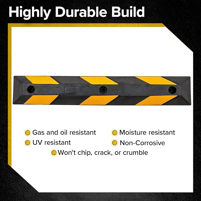 Guardian 3' Parking Stopper for Garage, Rubber Curb, Mounting Holes
