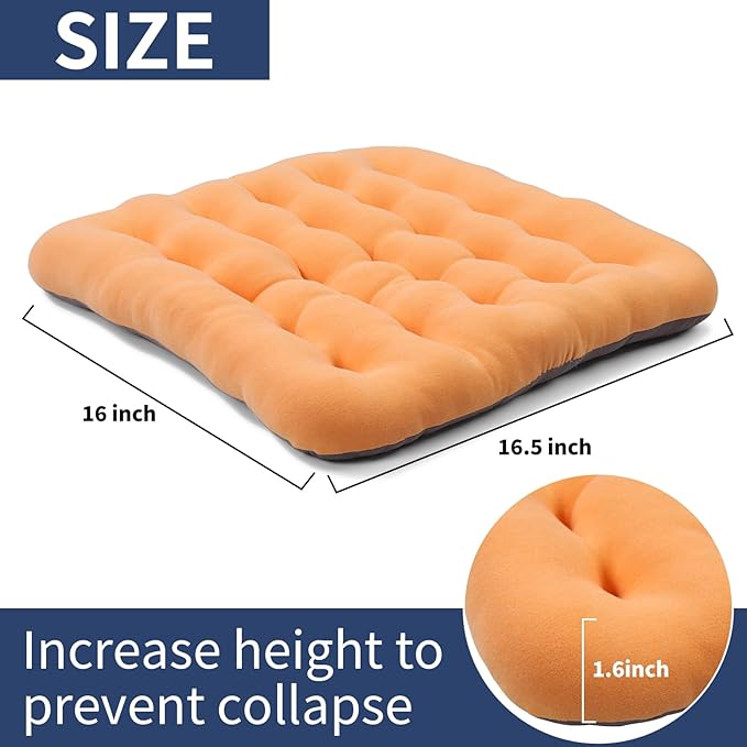 BUYUE Good Support Office Chair Cushion Padded, Soft Velvet Comfortable Non-Slip Seat Cushion for Computer Desk Kitchen Chair (1 Count, Orange)