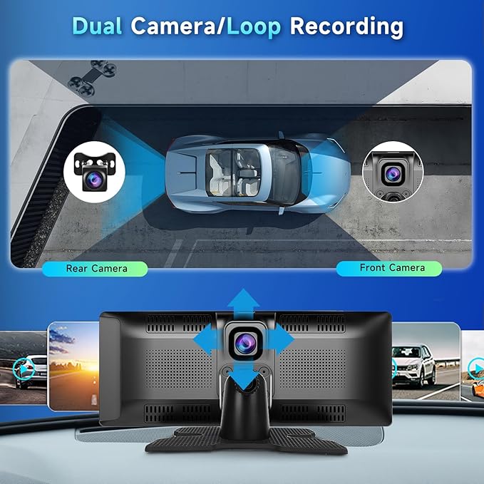 [2.5K Front Camera+64G TF Card] Wireless Carplay/Android Auto Portable Car Radio with 9.3" HD Touchscreen Dash Cam, Front/Rear View Camera Stereo Receiver Bluetooth FM Transmitter AUX