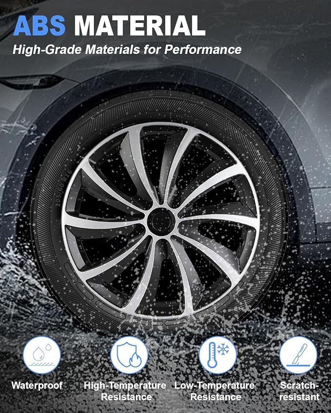 ABX Hubcap Wheel Covers Hub Caps 16 Inch Set of 4 Black & Silver Universal Wheel Rim Cover R16 Stylish Car Decor Wheel Covers for Toyota Camry Nissan Mazda (Black&Silver, 16 inch)