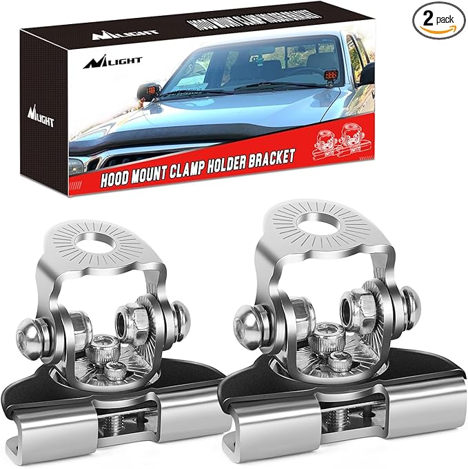 Nilight LED Light Bar Mounting Bracket 2PCS Universal Adjustable Pillar Hood Work Lamp Mount Clamp Holder for Off-Road Truck SUV, Silver-2