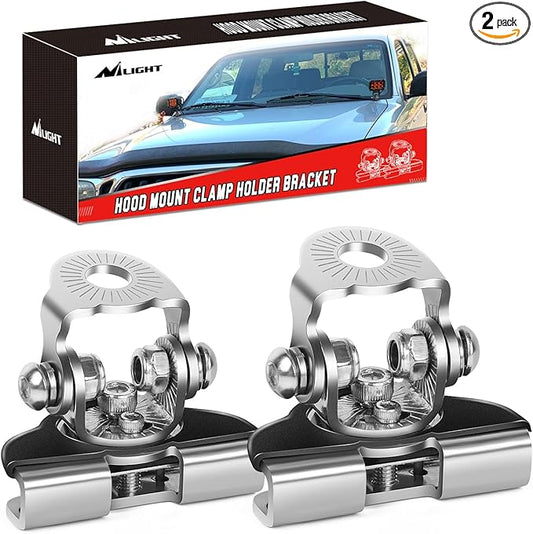 Nilight LED Light Bar Mounting Bracket 2PCS Universal Adjustable Pillar Hood Work Lamp Mount Clamp Holder for Off-Road Truck SUV, Silver-2