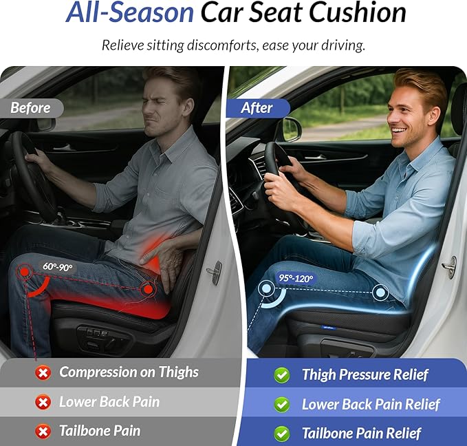 ZIKEE Wedge Car Seat Cushion for Tailbone Pain Relief & Better Visibility, Ergonomic Memory Foam Seat Cushion for Car with Breathable Channel Design, Fits Car, SUV, Truck, Non-Slip Mesh Cover