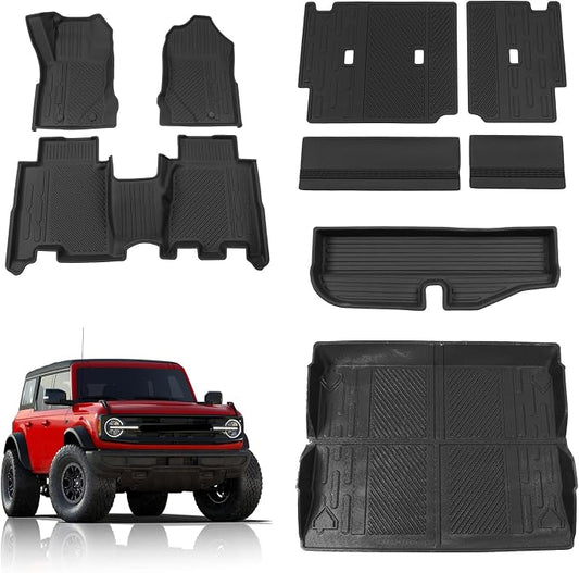 Rongtaod Floor Mats Compatible with 2021-2025 2026 Ford Bronco 4 Door Trunk Mat Cargo Mat Cargo Liner All Weather Back Seat Cover Protector 2025 Bronco Accessories (Set of 9 Mats)