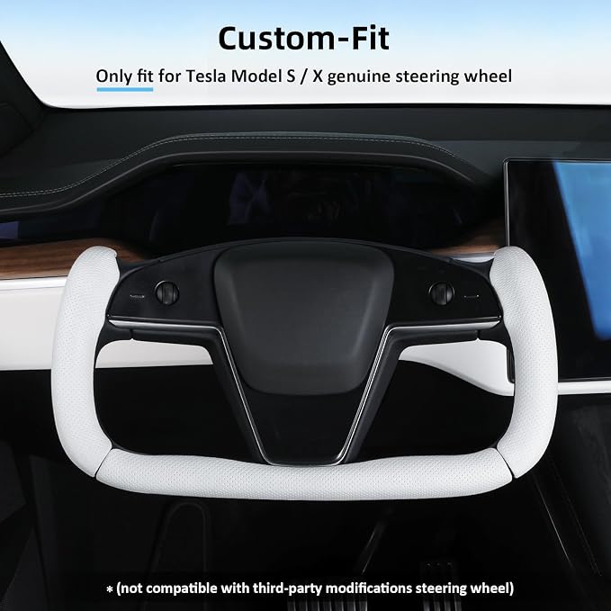 Steering Wheel Cover for Tesla Yoke Steering Wheel Cover Customzied for Tesla Model S 2021-Present/Model X 2021-Present Accessories,Anti-Slip,Comfortable Grip,Breathable,Nappa White