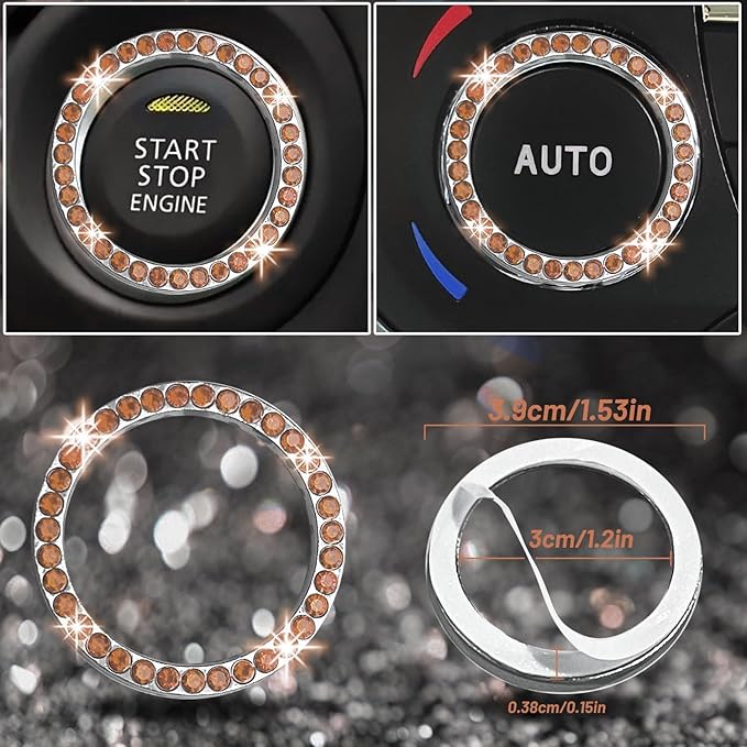 NBTEPEM 12 Pcs Bling Car Accessories Set for Women Car Floor Mats Full Set Steering Wheel Cover Seat Belt Covers Coasters Universal Fit Car SUV Truck Van Gold