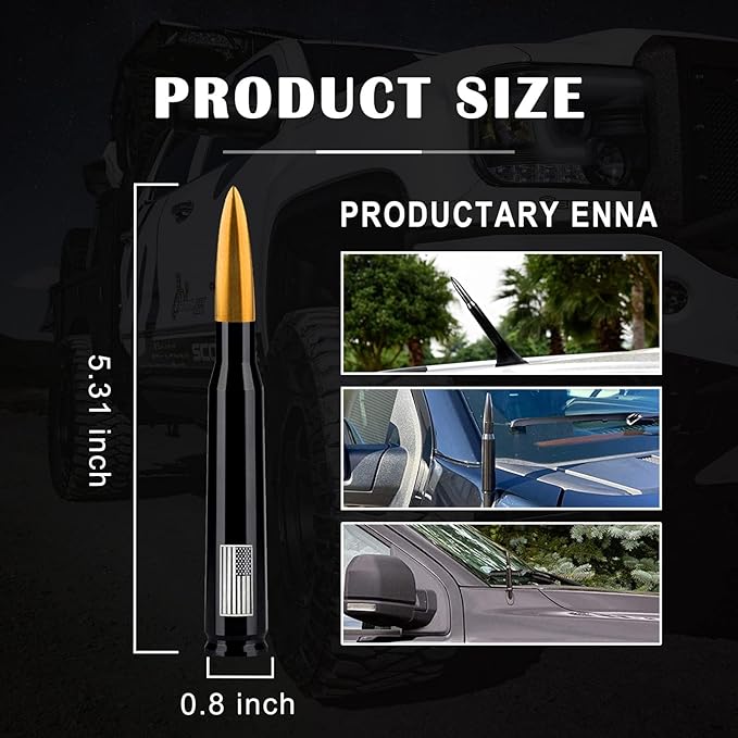 Ajxn 1 PC Car Truck Bullet Antenna, Automobile Antenna Mast, Suitable for GM Chevy Silverado 1500 3500 HD Avalanche GMC Sierra 1500 3500 Denali Heavy Duty Pickup Trucks Accessories (Gold)