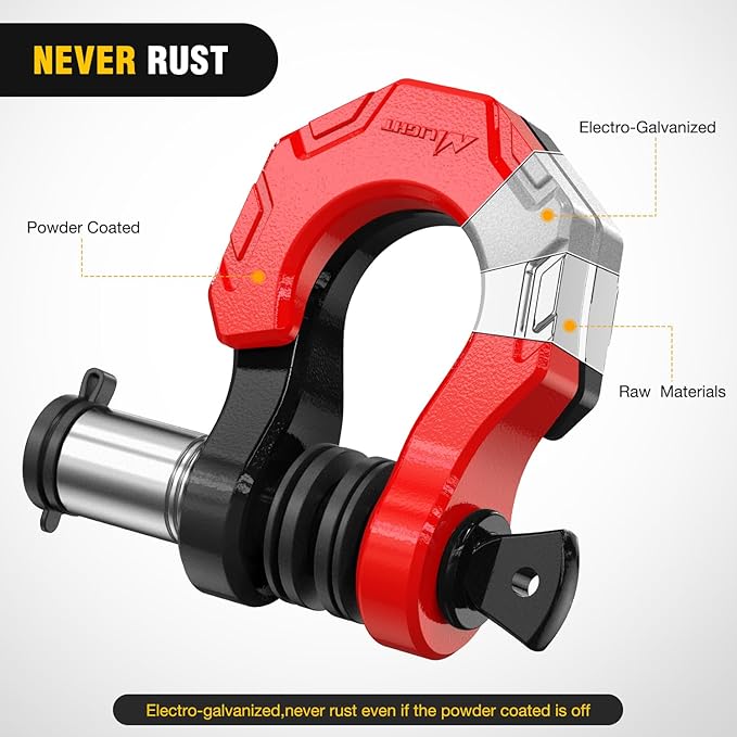 Nilight 2 Pack 3/4" D-Ring Separate Shackle with 7/8" Lock Pin 45,000 lbs Break Strength, Off Road Recovery Shackle with Isolators Washers for Use with Tow Strap, Winch, Truck Vehicle (Black&Red)