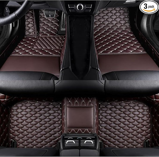 Custom Car Floor Mats with Personalized Text & Image, Unique Leather All-Weather Fit for 99% Vehicles, DIY Photo Name Logo Gift for Sedan SUV Truck(Coffee)