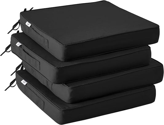 IPYNBAP Outdoor Chair Cushions Set of 4 -Waterproof Outdoor Seat Cushions for Patio Furniture, Patio Chair Cushion with Handle and Ties, Out Door Chair Pads,18.5x16x3-Square, Black