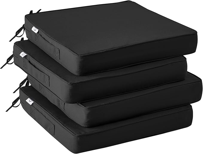 IPYNBAP Outdoor Chair Cushions Set of 4 -Waterproof Outdoor Seat Cushions for Patio Furniture, Patio Chair Cushion with Handle and Ties, Out Door Chair Pads,17x16x2-Square, Black