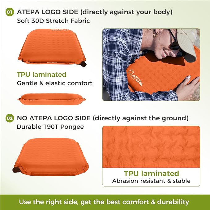 ATEPA Inflatable Seat Cushion, Compact Self-Inflating Seat Cushion for Stadium Airplane Air Travel Bleacher Camping, Blow Up Foam Seat Pad for Outdoor Sports Events Backpacking Hiking Sitting