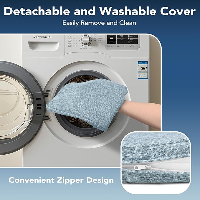 Chair Cushions for Dining Chairs, Non Slip Chair Pads with Ties and Washable Covers, Memory Foam Kitchen Chair Cushions Set of 4, 16"X16"X2.5", Light Blue