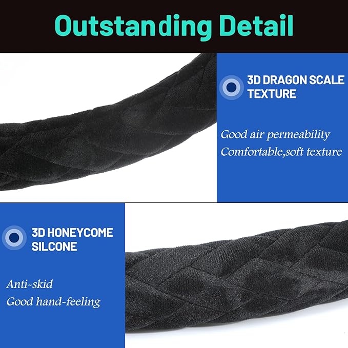 DaisyInner 18 Inch Truck Steering Wheel Cover Velvet Wheel Semi-Truck Comfy Grip Cover Anti Slip Car Accessory, Fits Rv, Big Rig and Classic Car (Black, Fashion Style)