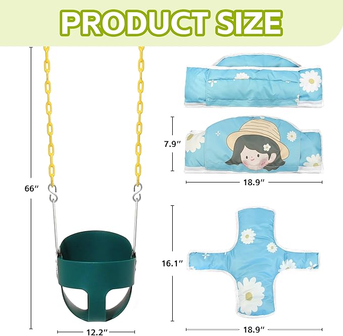High Back Full Bucket Toddler Swing Seat with Yellow Coated Chains Fully Assembled Baby Swing Set Accessories