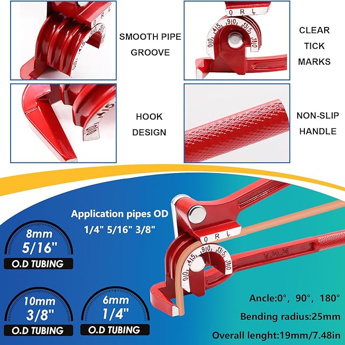 smseace 26Pack 1/4 Inch Brake line kit Includes 25FT Copper-Plated Brake Lines with Fittings(16pcs Fittings,2pcs Union+4pcs Nut)，Brake line Bender，Single Flaring Tool，Pipe Cutter 1/4 Inch Brake Lines