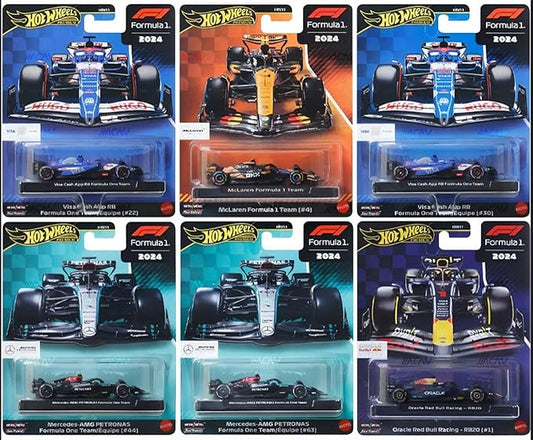 Hot Wheels Formula 1 2024 Die-Cast Racing Cars Set of 6, McLaren, Mercedes-AMG Petronas, Red Bull Racing, Visa Cash App RB Teams HRV11-956H