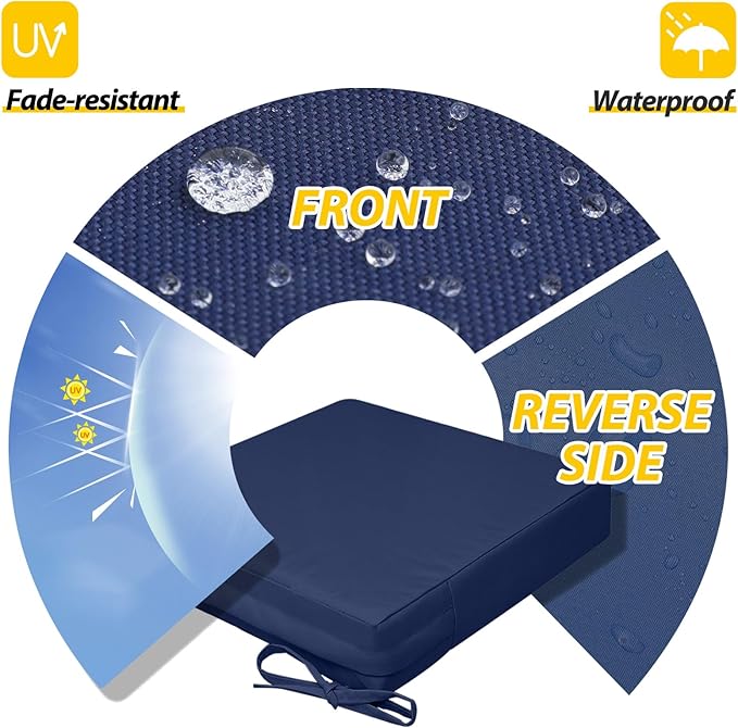 AAAAAcessories Outdoor Seat Cushions for Chairs, Waterproof, Fade-Resistant, 19" x 19" x 3", Patio Furniture Replacement Cushions, Set of 2, Navy Blue