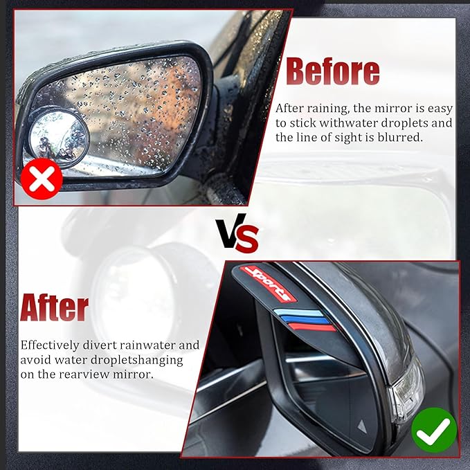 Pincuttee 2PC Side Mirror Visor Rain Guards,Car Rear View Mirror Rain Cover,Silicone Rain Shield,Mirror Cover Rubber Visor Guard((Tri-Color-Black Sport,2Pack)