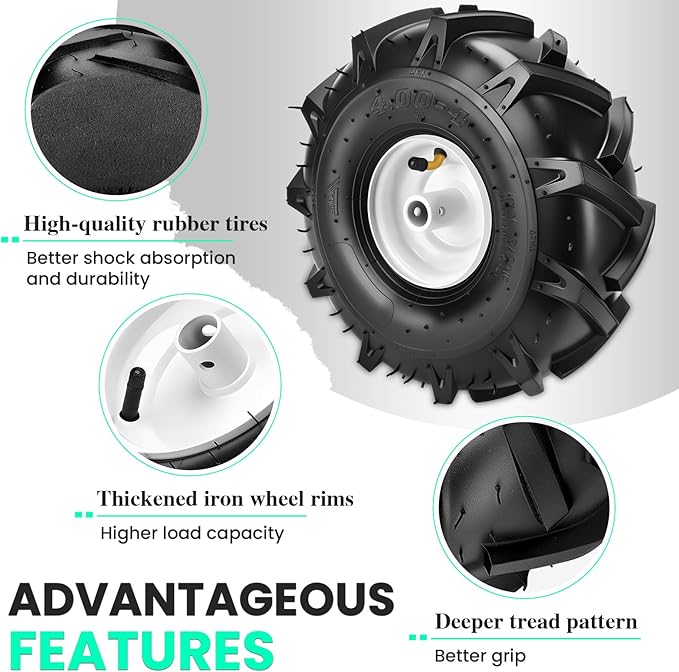 11x4.00-4" Tiller Tires and Wheels, (2-Pack 3/4" Axle Bore, 3-1/8" Centered Hub) 11x4.00-4" Tiller Tires Replacement for Craftsman & Troy-Bilt Garden Tractors, Tillers & Trenchers