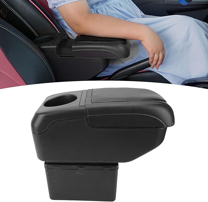 Universal Car Armrest Box with 6 USB Charging Ports Double Layer Car Organizers and Storage Car Arm Rest Console Organizer for SUV Truck Car (Black)