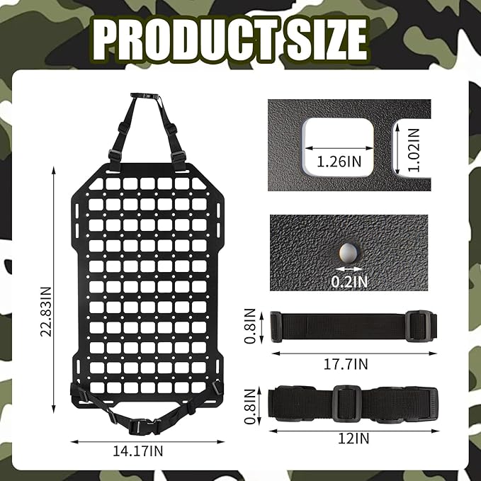Tactical Back Seat Car Organizer, Rigid ABS Engineering Plastic Car Seat MOLLE Panel for Truck & SUV, tactical car seat back organizer with 1 Molle Pouch for Easy Storage and Accessories Management