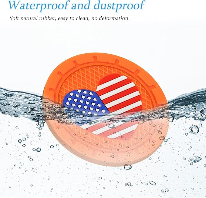 AUCELI 4 Pack Car Cup Holder Coasters, Colored American Flag US Flag Insert Car Cup Coaster, 2.75 Inch Anti Slip Shockproof Embedded Drink Mat, Vehicle Interior Decor Accessories