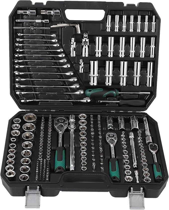 IDEALHOUSE 216 PCS Mechanic Tool Set with Case,Socket Wrench Set,1/4" 3/8" 1/2" Drive Socket Kit,72-Tooth Quick Release Ratchet, Specialty Tools for Home Automotive Repair