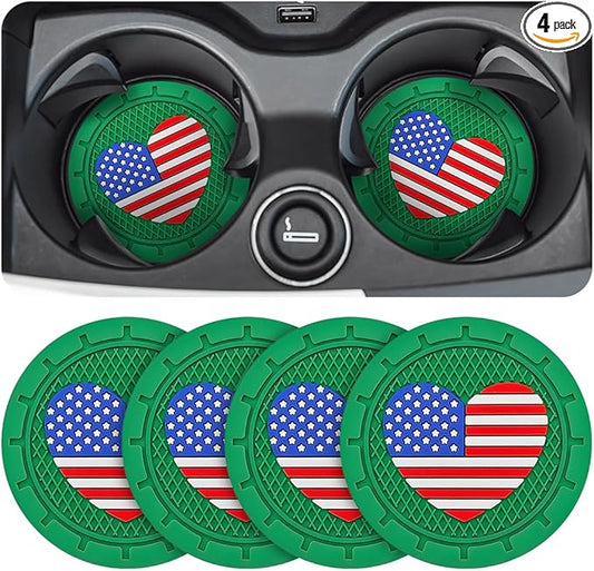 AUCELI 4 Pack Car Cup Holder Coasters, Colored American Flag US Flag Insert Car Cup Coaster, 2.75 Inch Anti Slip Shockproof Embedded Drink Mat, Vehicle Interior Decor Accessories