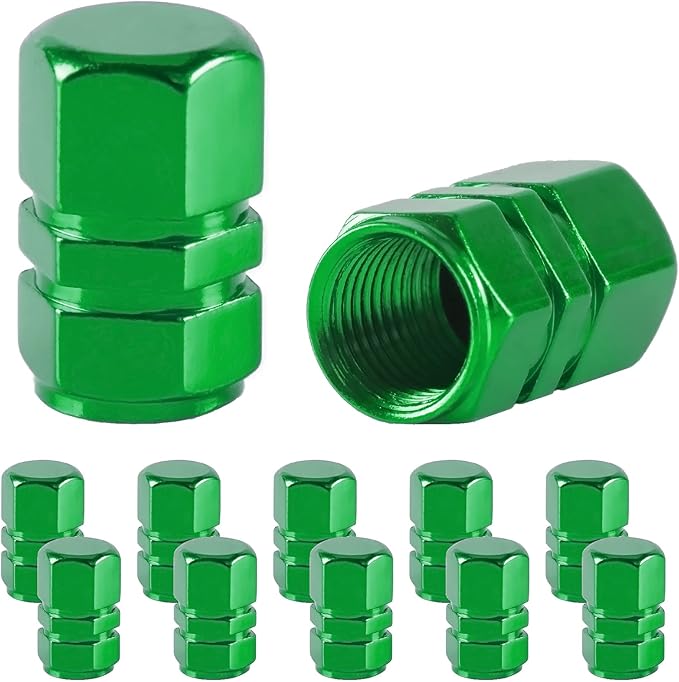 JUSTTOP Car Tire Valve Stem Caps, 12pcs Air Caps Cover, Universal for Cars, SUVs, Bike, Trucks and Motorcycles-Green