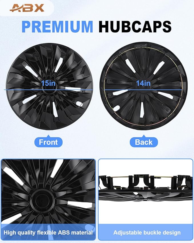 ABX Hubcap Wheel Covers Hub Caps 15 Inch Set of 4 Black Universal Wheel Rim Cover R15 Stylish Car Decor Wheel Covers for Toyota Camry Nissan Mazda (TT Black, 15 inch)