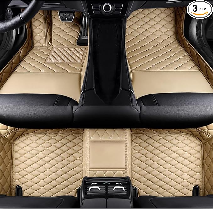 Personalized Image Printing Car Mats, Add Your Favorite Picture + Custom Text, Luxury Leather Full Set Fit Most Cars SUVs Trucks(Beige)