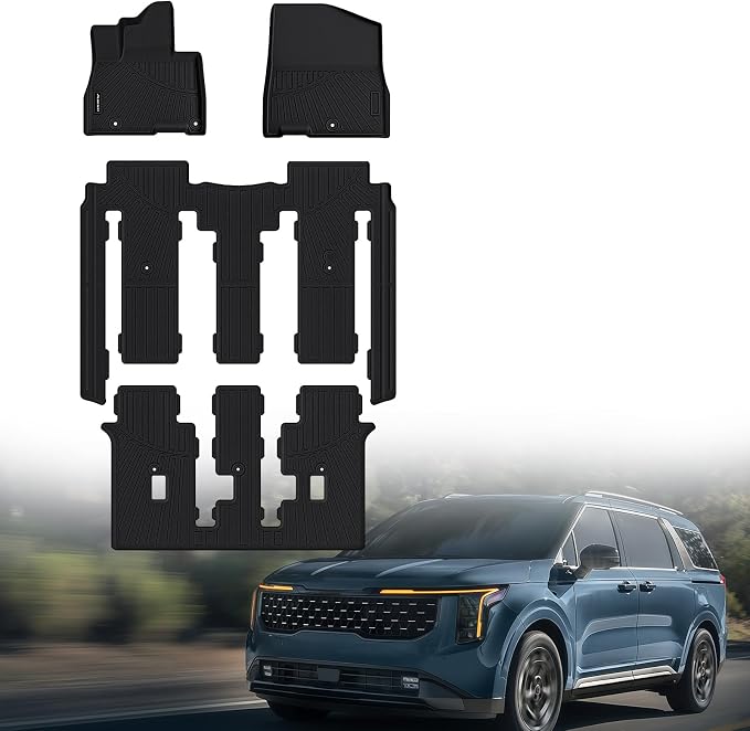 Floor Mats for 2022-2025 2026 KIA Carnival Gas 8 Seats (Not for Prestige & Hybrid),TPE All Weather Protection 1st & 2nd 3rd Row Floor Liners Accessories,Black