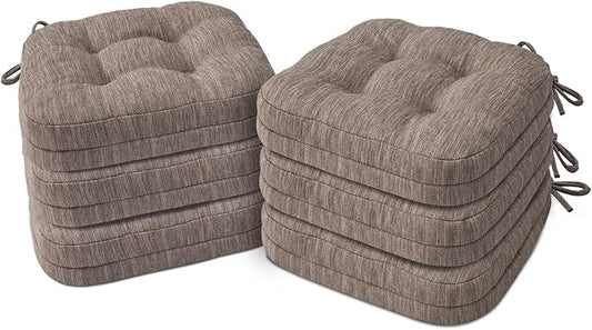 Shinnwa Dining Chair Cushions Set of 6, Dual-Layer Memory Foam Kitchen Chair Cushions, Patented Design Seat Pads with Ties, 16.5 x 16.5 x 3.5in, 6 Pack, Light Brown