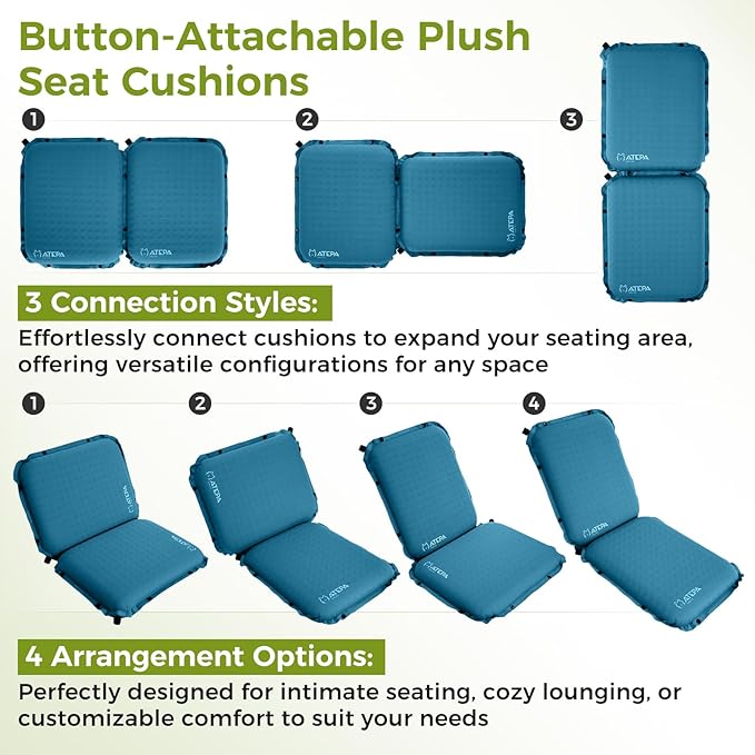 ATEPA Inflatable Seat Cushion, Compact Self-Inflating Seat Cushion for Stadium Airplane Air Travel Bleacher Camping, Blow Up Foam Seat Pad for Outdoor Sports Events Backpacking Hiking Sitting