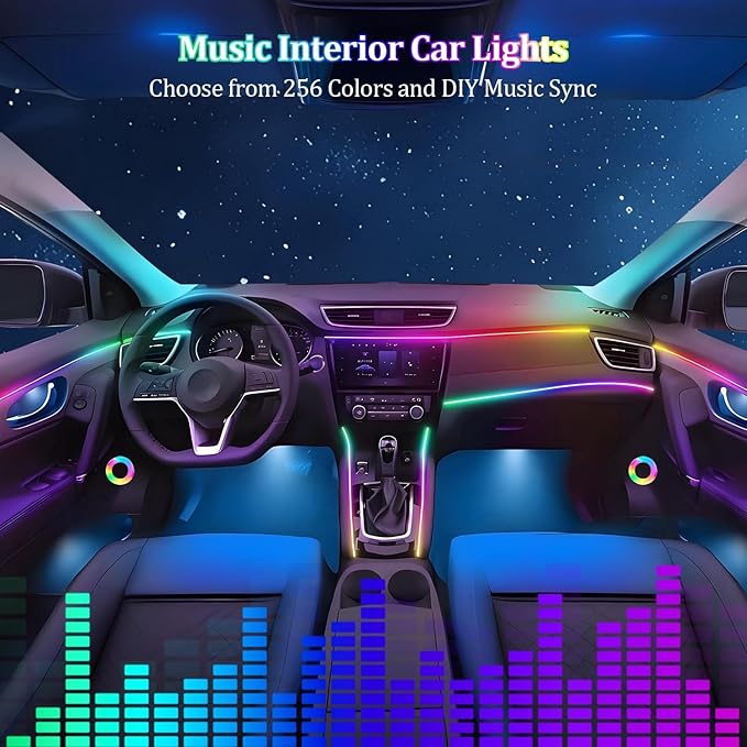 Interior Car LED Strip Lights,Acrylic LED Lights for Car with Dynamic Dreamcolor Chasing,116in 4 in 1 RGB Neon Strip Fiber Optic LED Ambient Lighting Kits with Remote APP,for Inside car Decorations