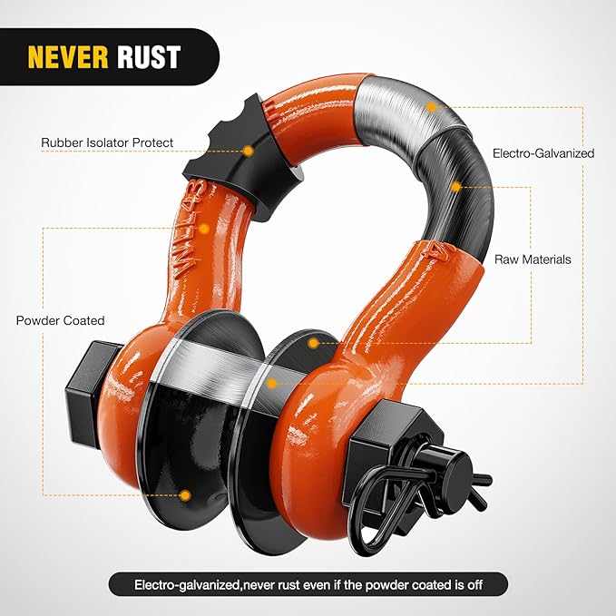 Nilight 3/4" D-Ring Shackle w/Snatch Block (2 Pack) 9,500 lb Working Load, 2-in-1 Heavy‑Duty Towing Pulley w/Isolator for Off‑Road Recovery, Winch Cable & Rope, Truck Jeep ATV UTV Tractor, Orange
