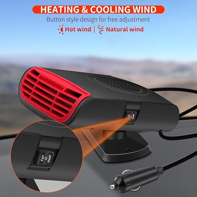 12V 150W Portable Car Heater, 2 in 1 Heating & Cooling Fan, Windscreen Defogger & Window Defroster,Fast Heating Car Heater with Cigarette Lighter, with 360° Rotatable Base, for Car Truck Rv Trailer