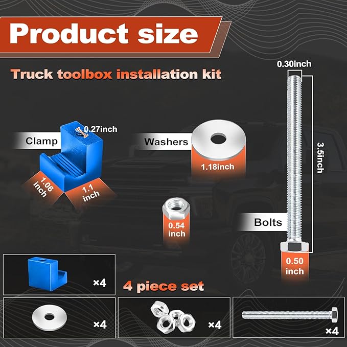 Upgraded Truck Tool Box Mounting Kit Comes with Fastening Nuts - Aluminum Pickup Truck Bed Toolbox Mounting Kit - Universal Truck Tool Box Tie Downs Accessories - Truck Tool Box Organizer - Blue