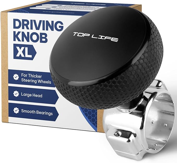 Top Life Truck Steering Wheel Knob - Silicone-Coated for Better Grip - XL Spinner for Thick Wheels - for Heavy Duty, Vans, Pickup Trucks, Semi, Sport Steering Wheels