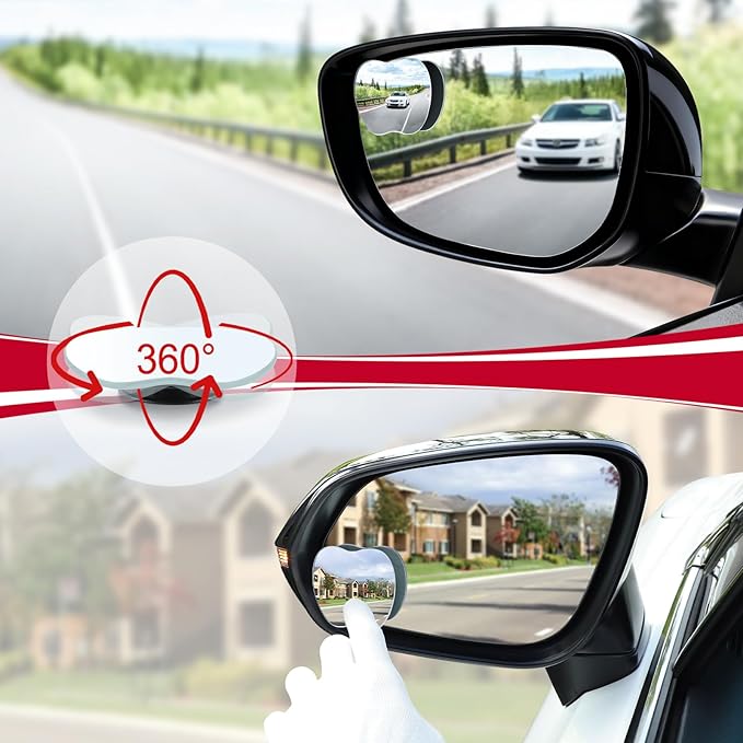 LivTee Blind Spot Mirrors, Apple-Shaped HD Glass Frameless Convex Rear View Mirrors, Wide Angle Adjustable Stick for Side Mirror, Automotive Exterior Accessories for Car, SUV & Trucks, Pack of 2