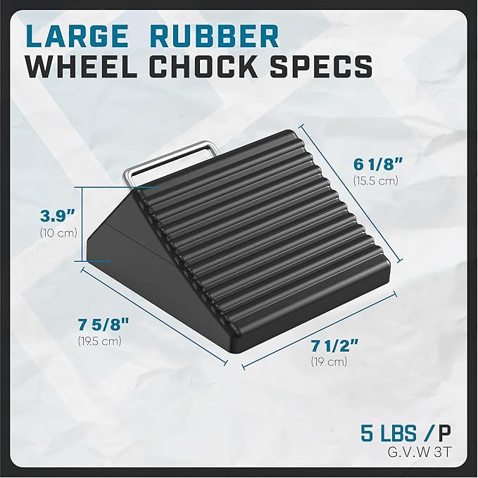 Wheel Chocks for Cars, RVs, Trucks, Trailers, and Vehicles G.V.W. up to 12T, 4 Pack - Anti Slip Bottom Tire Chock for All Weather Use - RV, Travel Trailer, Pop Up Camper Accessory