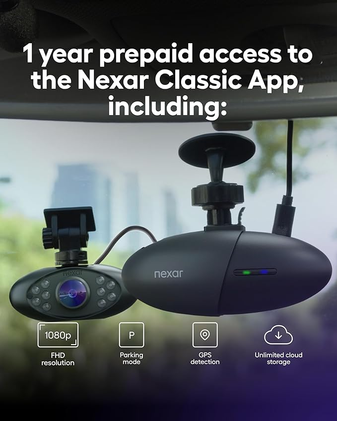 Nexar Pro Dual Dash Cam 1080p FHD Front and Interior Cameras AI Crash Detection 24H Parking Mode Night Vision and Unlimited Cloud Backup Includes 32GB SD Card