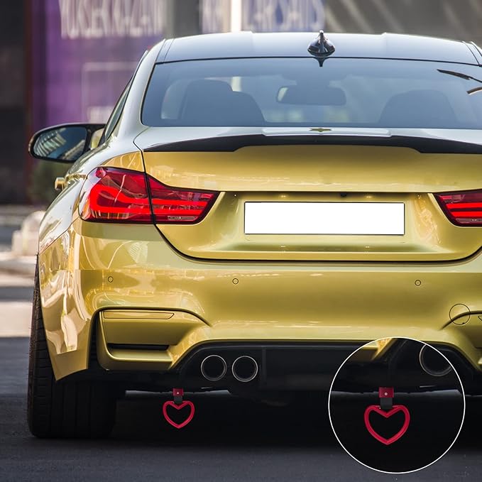 2 Pieces Rings Heart Shaped Car Handle Straps Drift Charm Rear Bumper Warning Ring Decor Subway Bus Broken Heart Handle for Car Interior (Red)