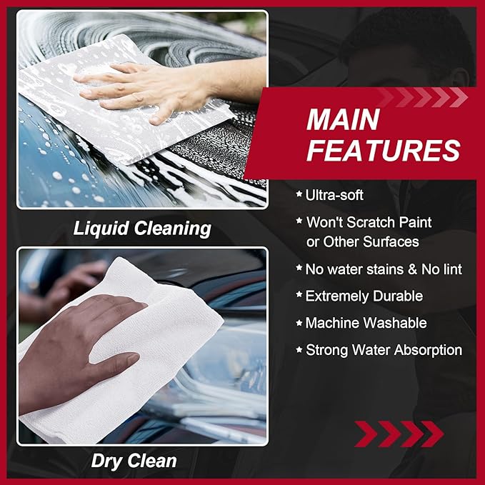 Oudain 200 Pcs Microfiber Cleaning Cloth 16x16 Inch Microfiber Towels for Car Ultra Absorbent Cleaning Rags Reusable Lint Free Streak Free Detailing Towel for Car Washing Drying Dusting (White)