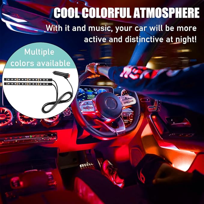 Yourkar Car LED Strip Light, 24 LED Interior Under Dash Atmosphere Lights with Cigarette Lighter, Vehicle Decor Lamp Ambient Night Light Strip Lighting, Universal Car Accessories (Red)