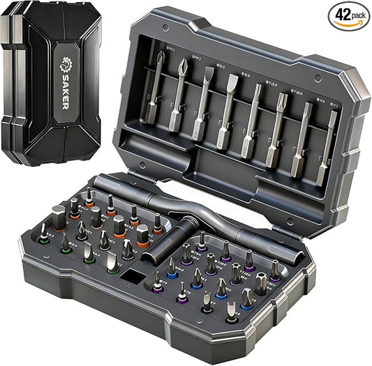 Saker 42-in-1 Magnetic Screwdriver Kit with T Handle Multi-Bit Ratchet Screwdriver Set Gifts for Father, Dad, Home, Computer, Bicycle, Furniture, DIY Dark Grey