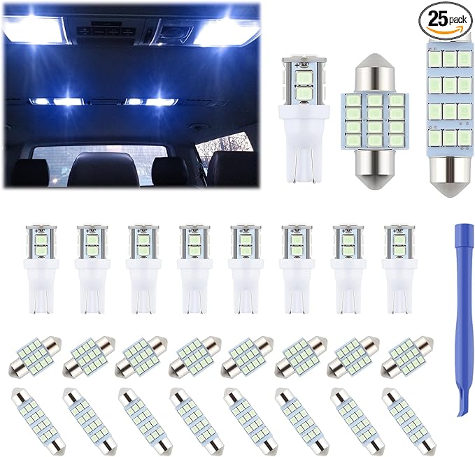 iFunyLED 24 Pieces Dome Light LED Car Interior Bulb Kit Set 194 T10 DE3175 578 31mm 42mm Bulbs Interior Replacement Lights for Car Map License Plate Door Side Marker Cornering Trunk Light - Ice Blue